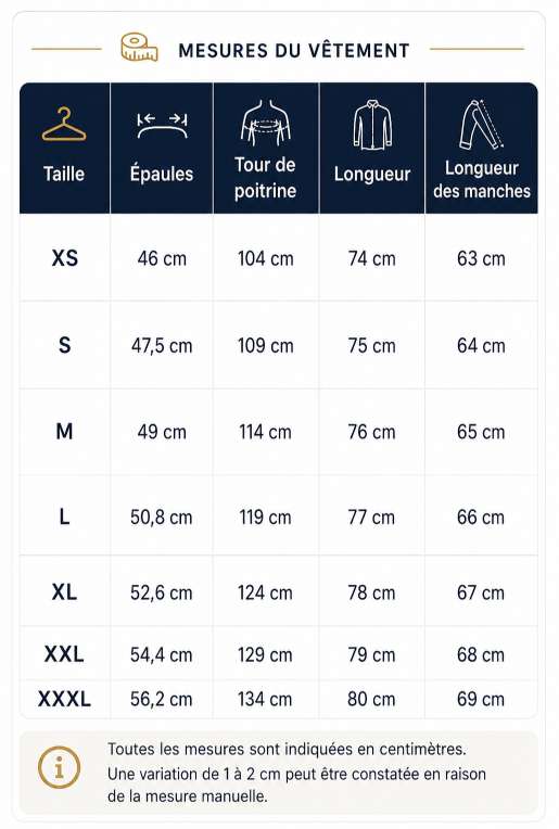 Guide des tailles ZORVIA